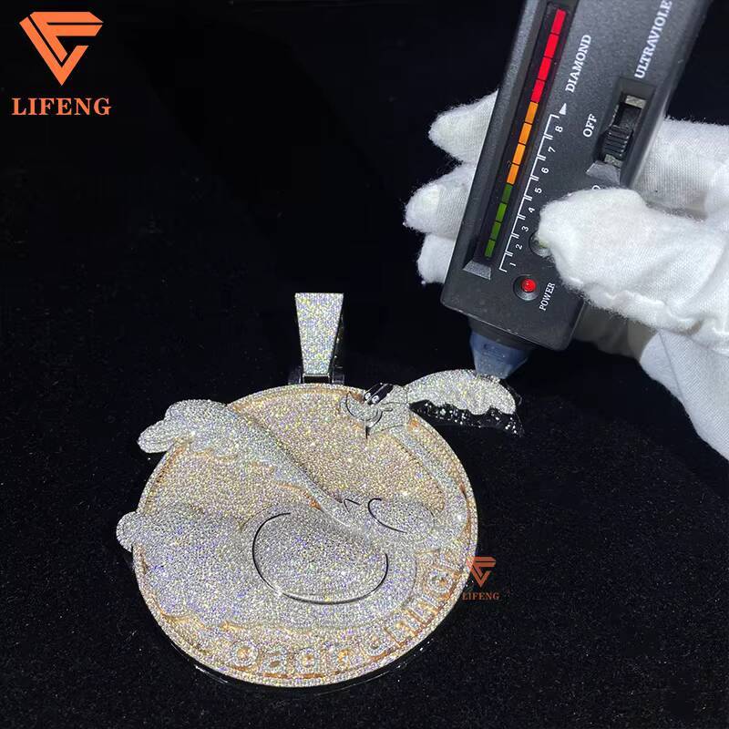Custom Two Tone VVS Moissanite Diamond Pendant Fine Jewelry Iced Out Cartoon 925 Sterling Silver Pendant Charm Necklace for Men