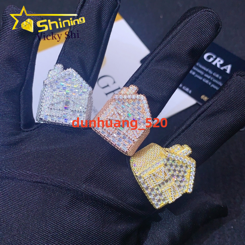 Fine Jewelry 925 Solid Silver House Style Iced Out Baguette Moissanite Diamond Ring Custom Moissanite Men Hip Hop Rings