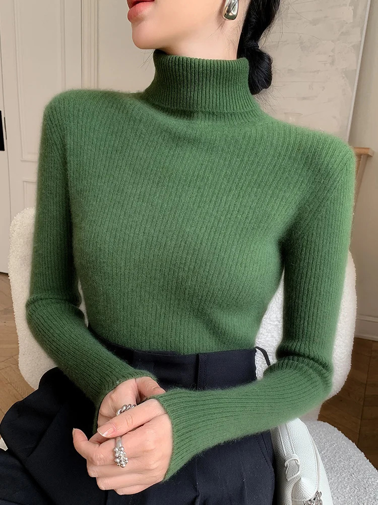 Womens High Neck Knitted Sweater Korean Version Slim Long Sleeve Solid Simple Basic Style Knit Pullover Top Autumn 251027