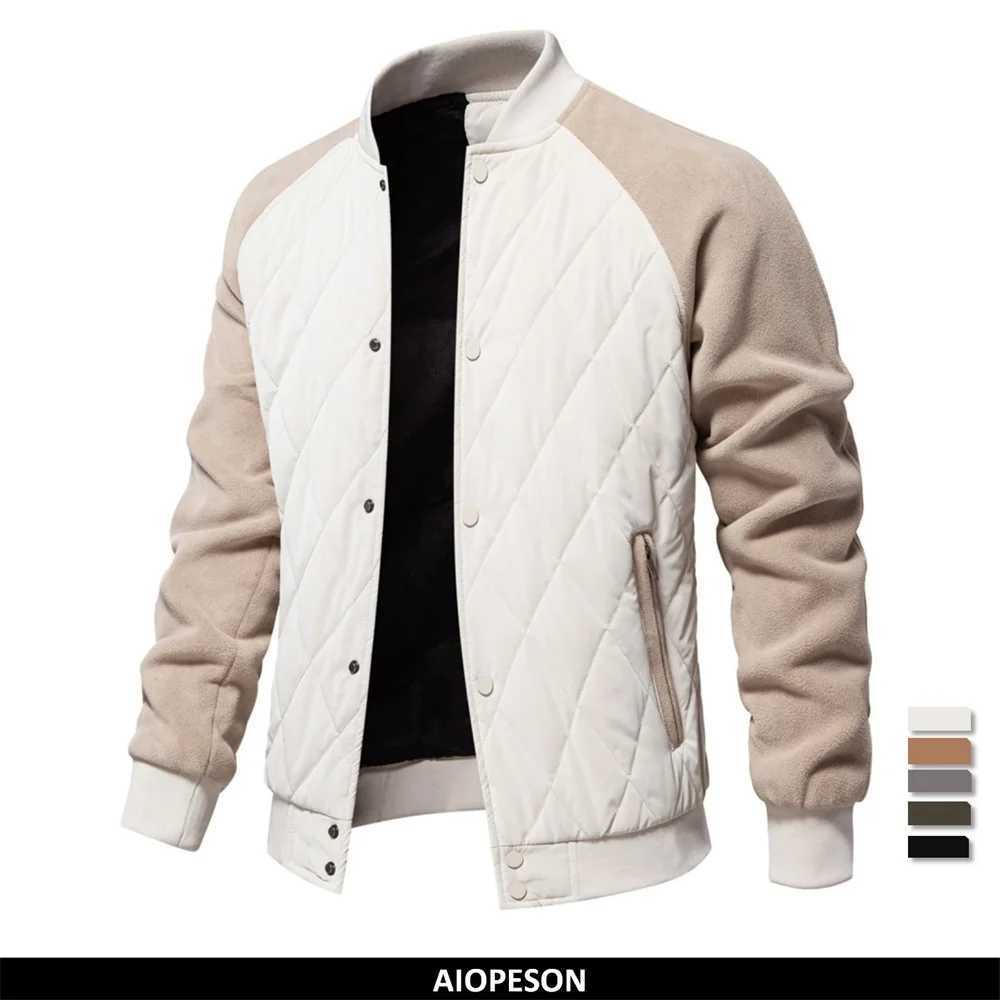 AIOPESON Mens Patchwork Thick Fleece Lined Baseball Bomber Jacket Winter Warm Outwear Jackets Coats for Men J251028