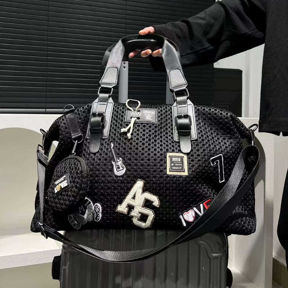 Large Capacity Shoulder Bag Women, Black With Teddy Bear Patch, Versatile Tote, Casual Vacation Handbag, Essential Travel Accessory, Ideal