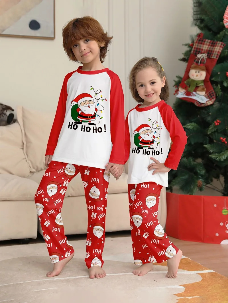 2025 Xmas Family Matching Pajamas Set Santa Claus HO Printed Adult Kid Baby Family Matching Outfits Christmas Family Pjs 251027