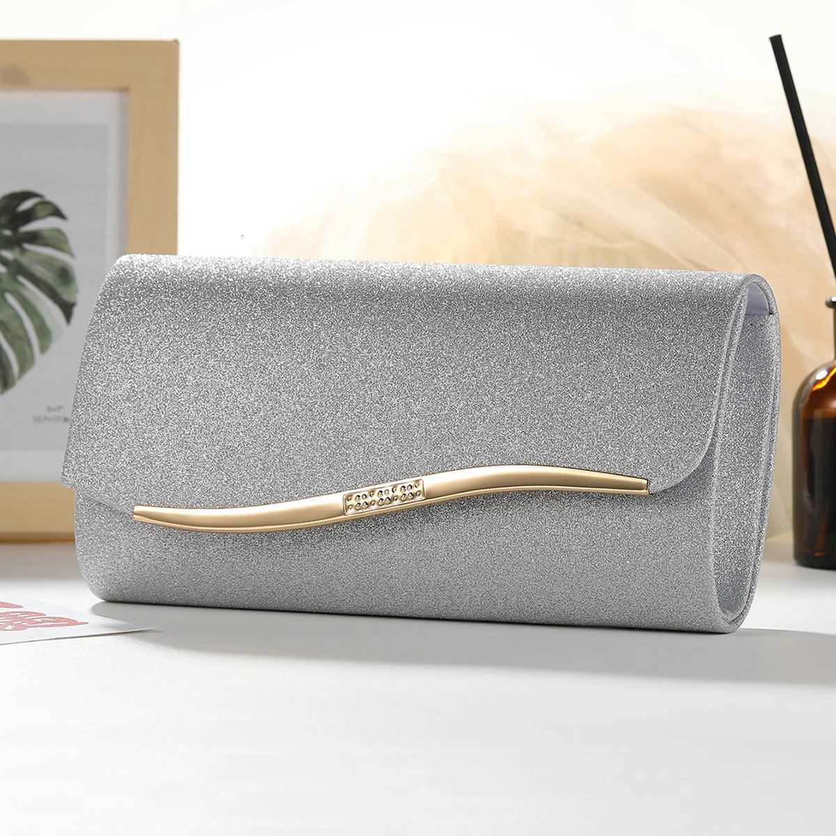 Minimalist Trend High Quality Flash Wallet Clutch Bag with Metal Chain for Evening Wedding Party Shoulder Bag H251027