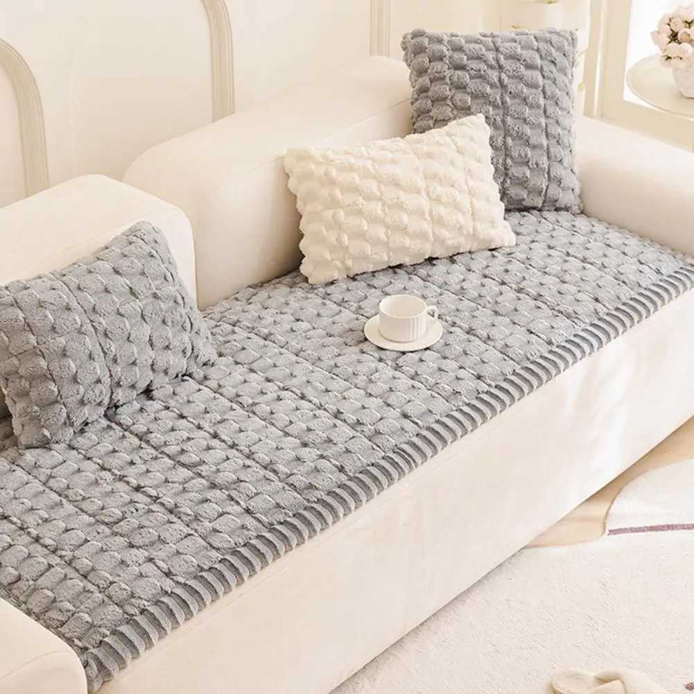 Plush Couch Throw Thickened Couch Protector Thick Plush Fuzzy Couch Cover for Winter Non Slip Sofa Slipcover Protector C251028