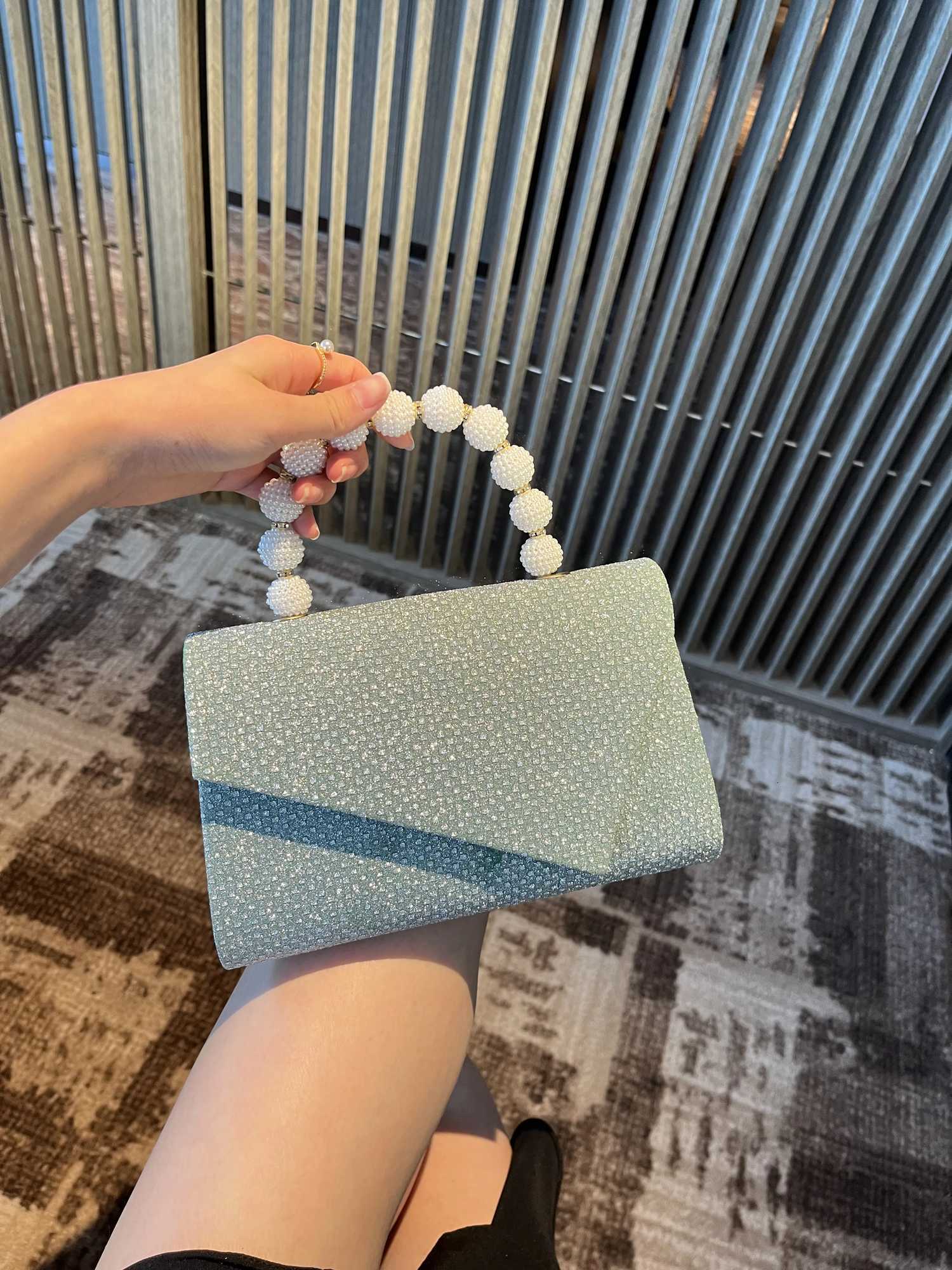 Light Green Graceful Beaded Rhinestone Evening Bag Single Shoulder Handheld Handbag with Chain for Wedding Party Dress H251027