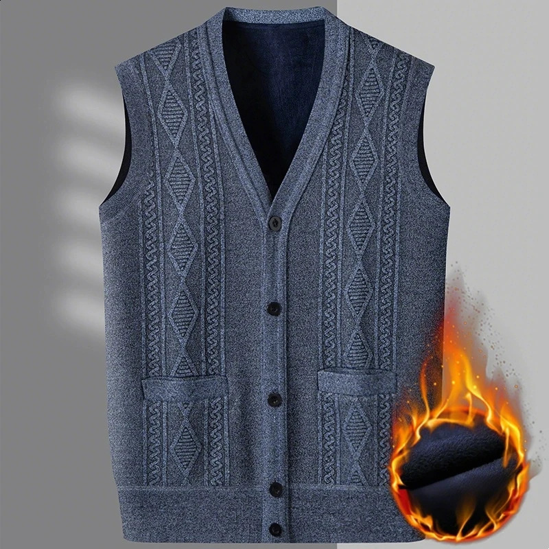 Mens Knitted Vest Sweater for Men Autumn Winter Warm Slim Fit Cardigan Waistcoat Coat with Pockets Outdoor Clothing 251016