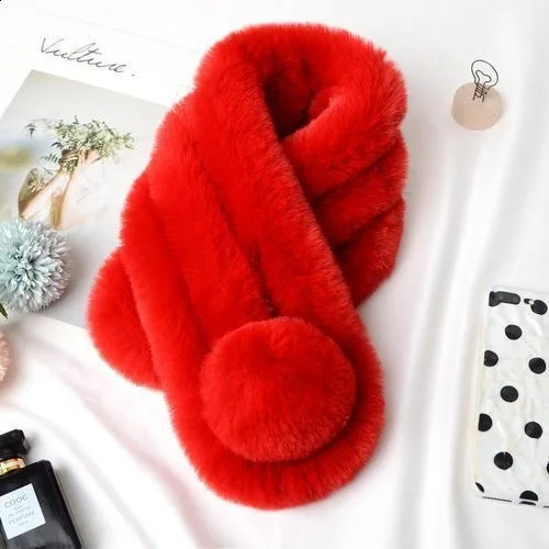 Rabbit Fur Scarf Women Winter Warm Soft Furry Scarves Casual Female Lady Outdoor Neck Warmer Collar 251023