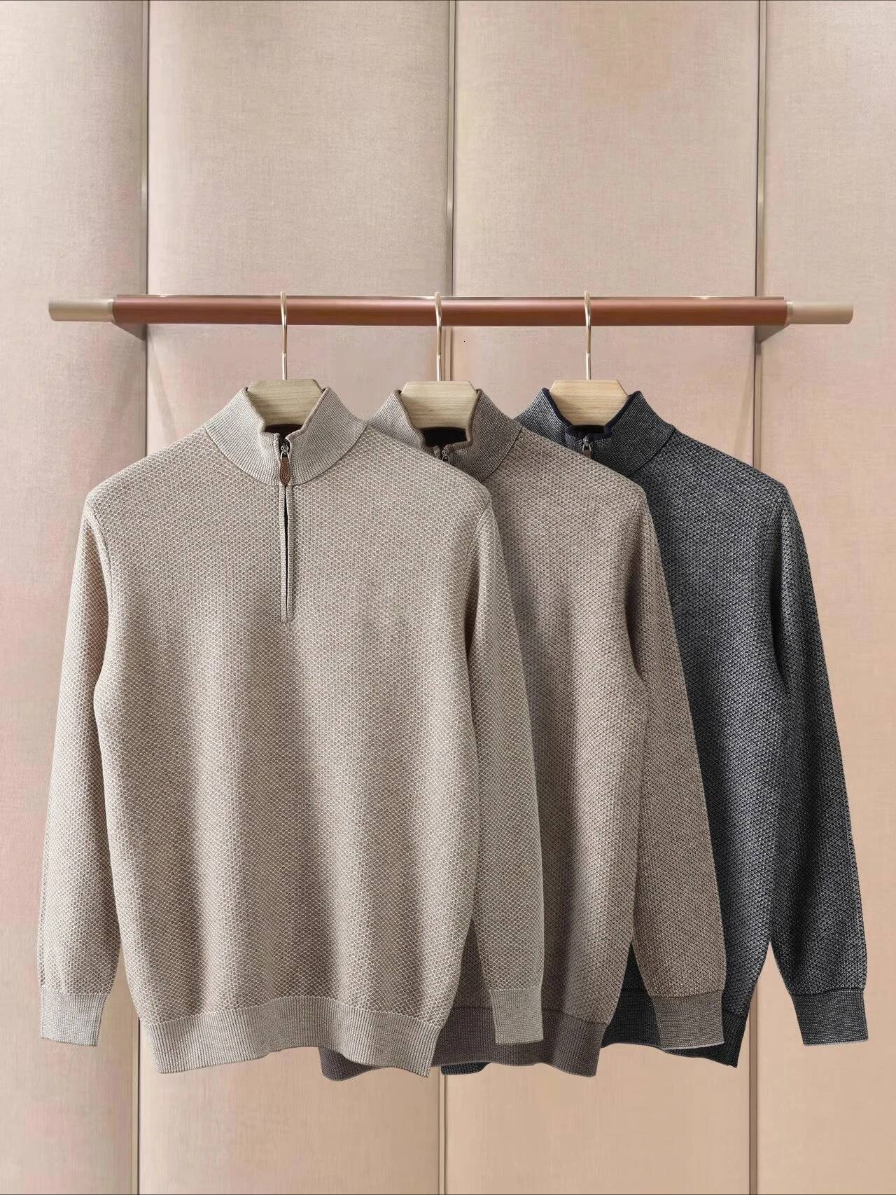 LP Italy 25Aw Embroidered Letter Wool Men's Semi-Zip Knitted Sweater