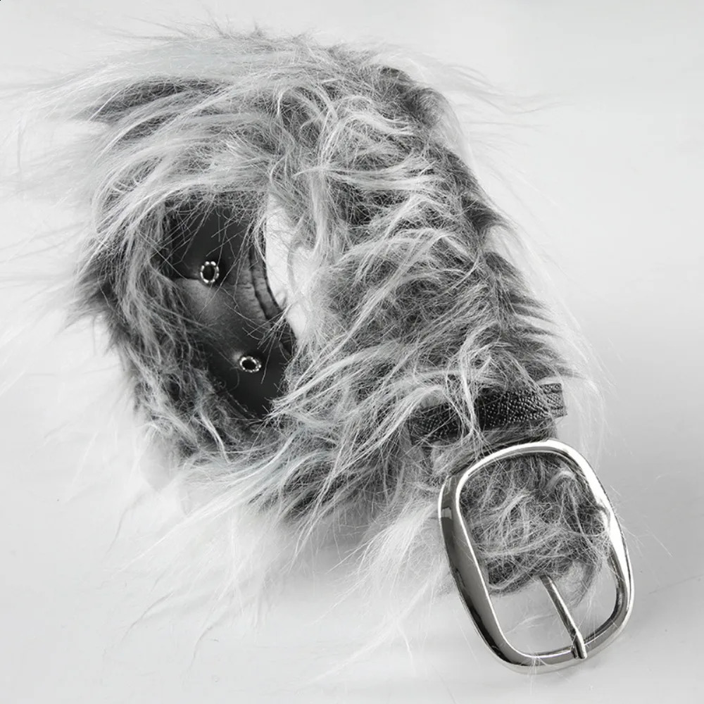 Trendy Vintage Gray Longhair Belt Y2K Hiphop Faux Fur Leather Belt Chic Jeans Decor Furry Waistband Waist Accessories 251027