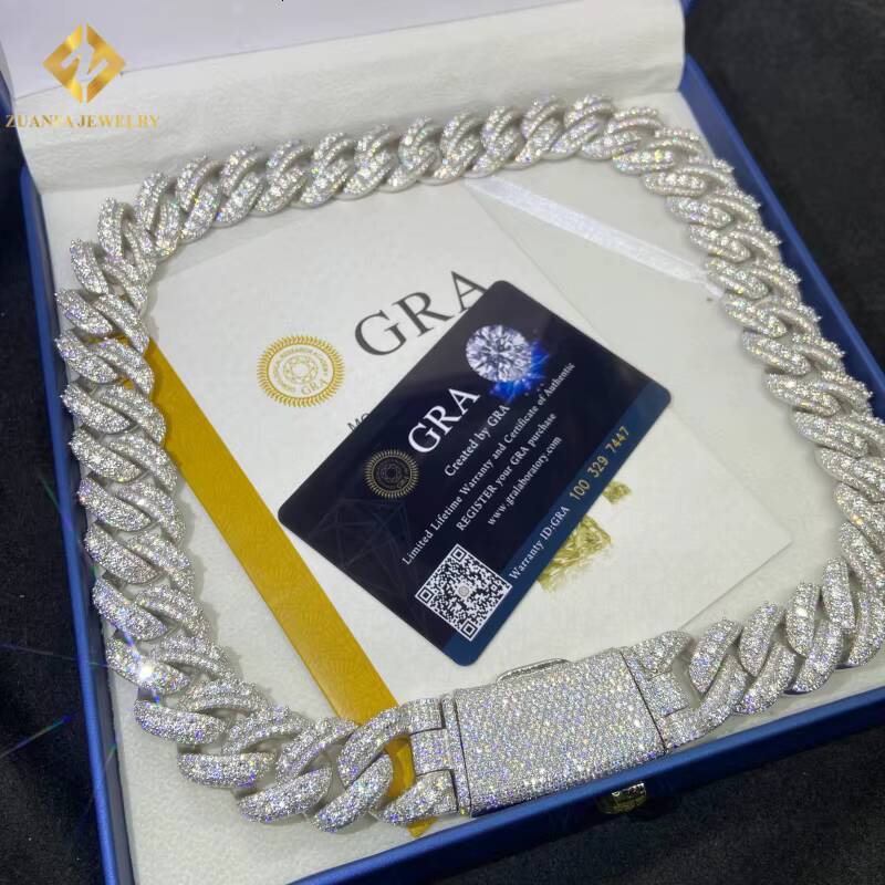 New Product 925 Sterling Silver Cuban Chain 20mm Moissanite for Men VVS Moissanite Miami Cuban Chain HipHop Iced Out Jewelry GRA