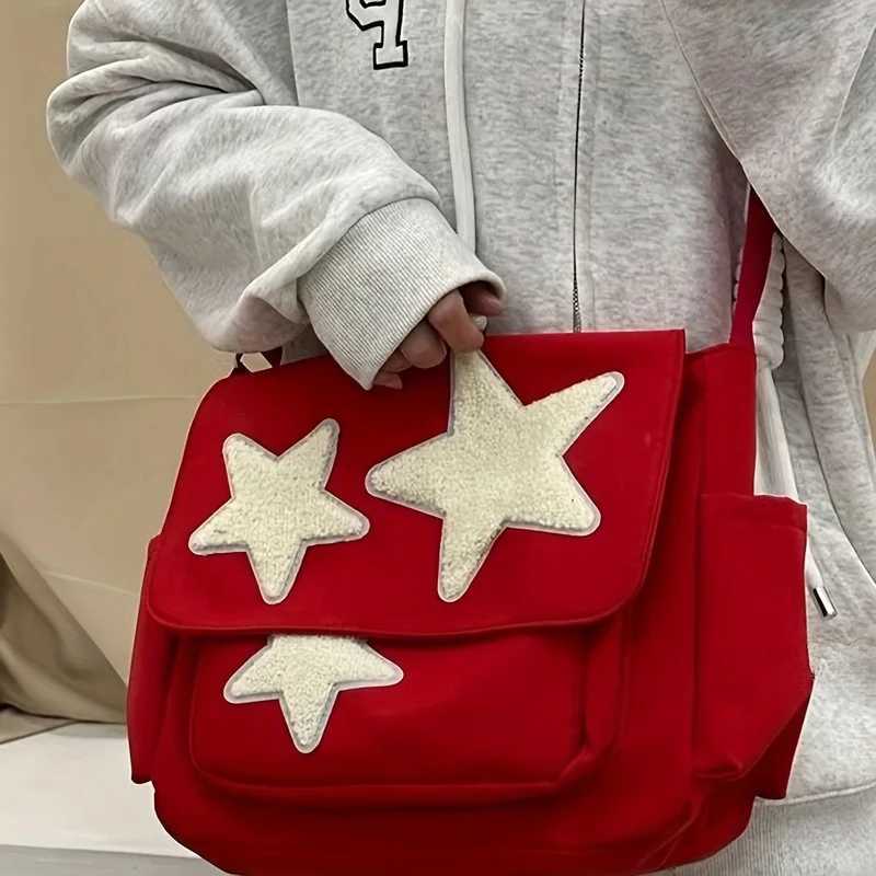 Cute Academic Star Print Shoulder Bag Large Capacity Tote for Students Casual Commuter Crossbody Purse 1PackW251028