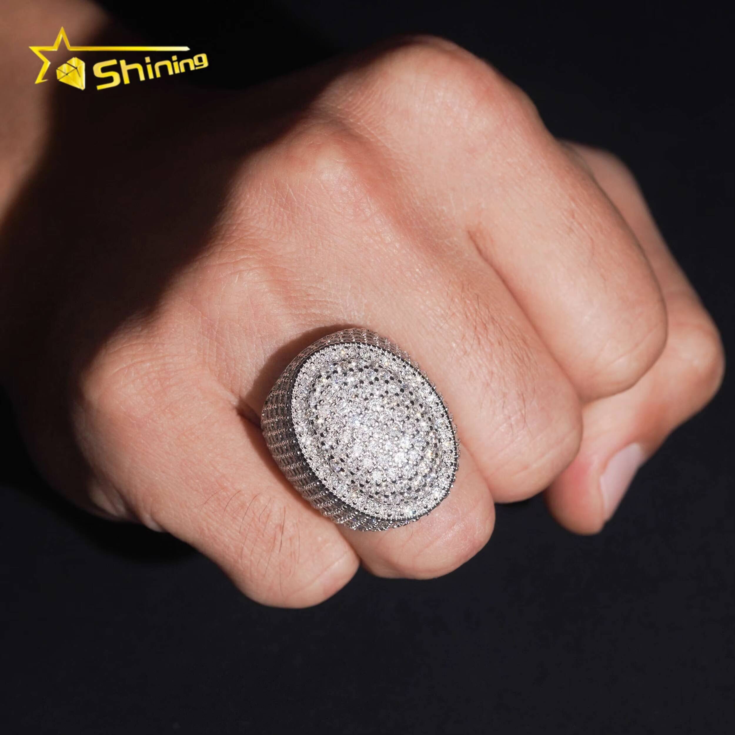 Fine Jewelry Iced Out Ready to Ship 925 Sterling Silver Moissanite Diamond Hip Hop Rings for Men