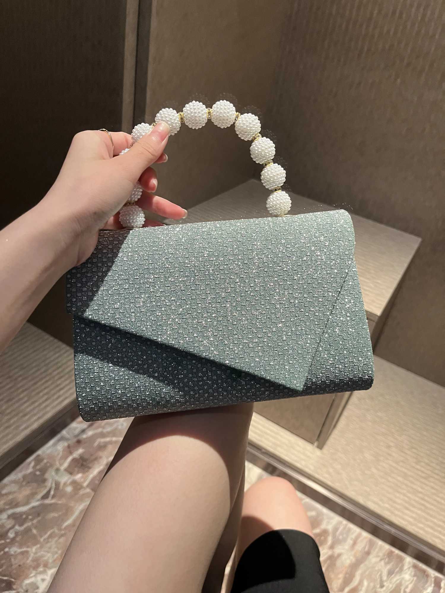 Light Green Graceful Beaded Rhinestone Evening Bag Single Shoulder Handheld Handbag with Chain for Wedding Party Dress H251027