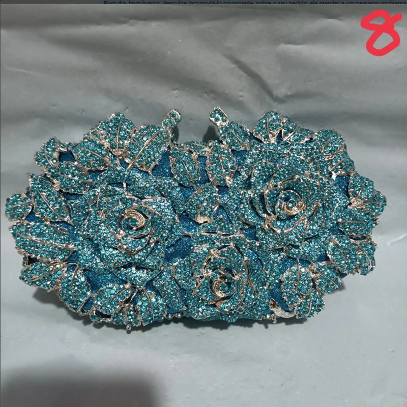 Golden Silver Crystals Evening Bags Fashion Rose Flower Diamonds Clutch Bags Soiree Purse Women Wedding Bride Handbags 251023CJ