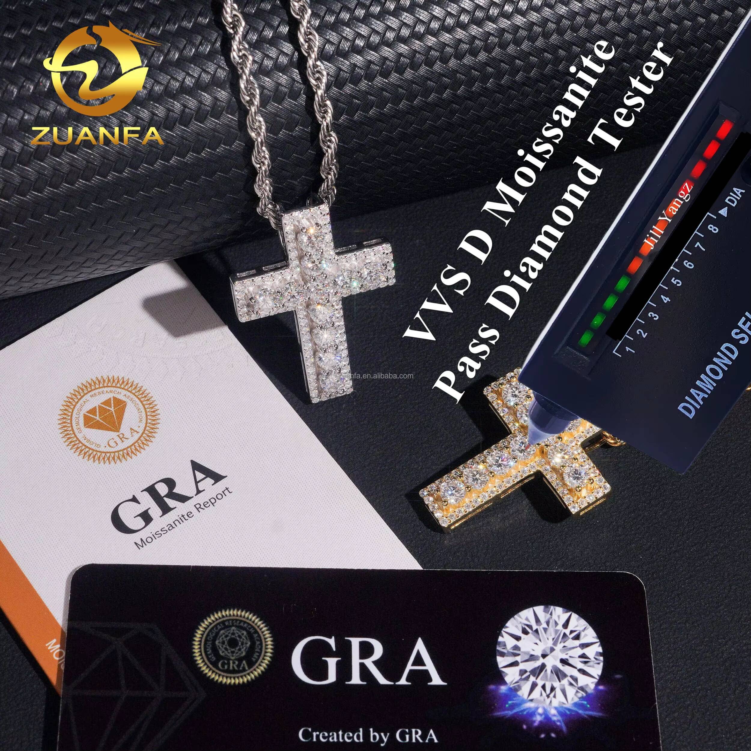 Affordable Halo Setting One Row Cross Pendant VVS Moissanite Pendants Iced Out Jewelry Custom Cross Pendant