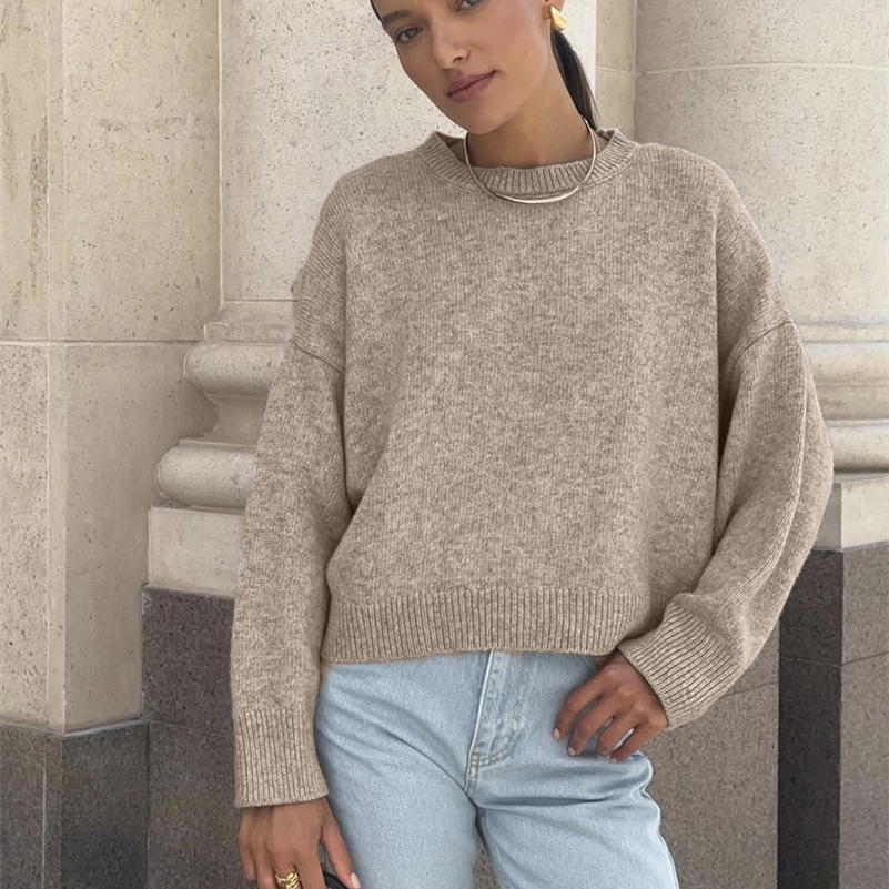 Hirsionsan Basic O Neck Basic Sleeve Sweater Women 2025 Oversized Short Knitted Pullovers Female Casual Thick Warm Soft Tops 251027