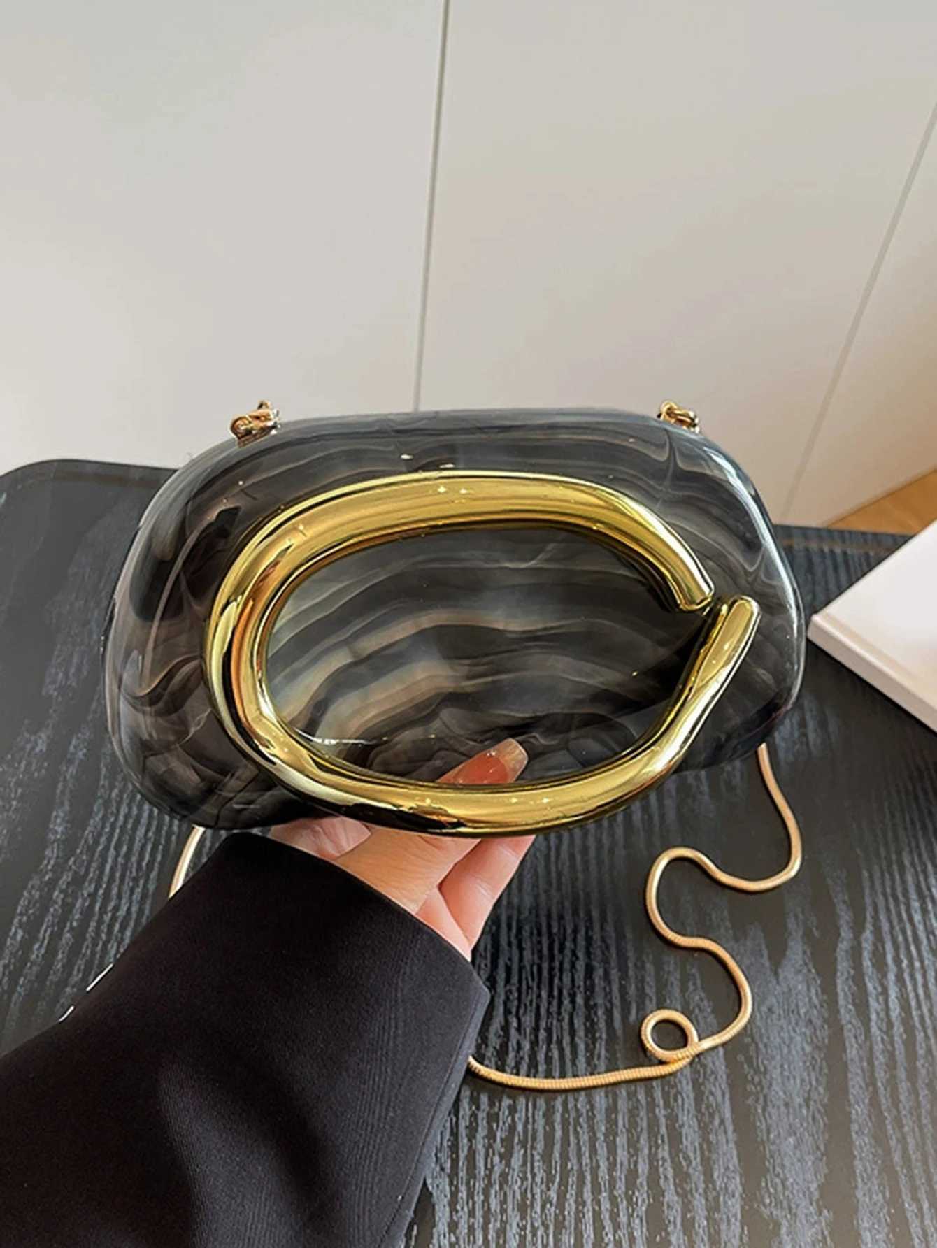 Womens Sealed Box Shaped Acrylic Clutch Fashion Dinner Wedding Party Handbag Elegant Designer Crossbody Shoulder Bag H251027