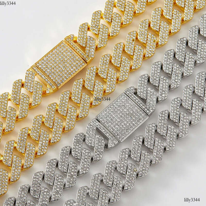 20MM Hip-Hop Full Thick Necklace Zinc Alloy Rhombus Exaggerated Three-Row Dia Cuban Chain for Men