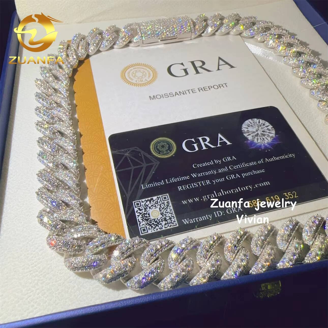 VVS Moissanite Diamond Buss Down Sterling Silver 925 Moissanite Hip Hop Jewelry 18MM Cuban Link Moissanite Necklace