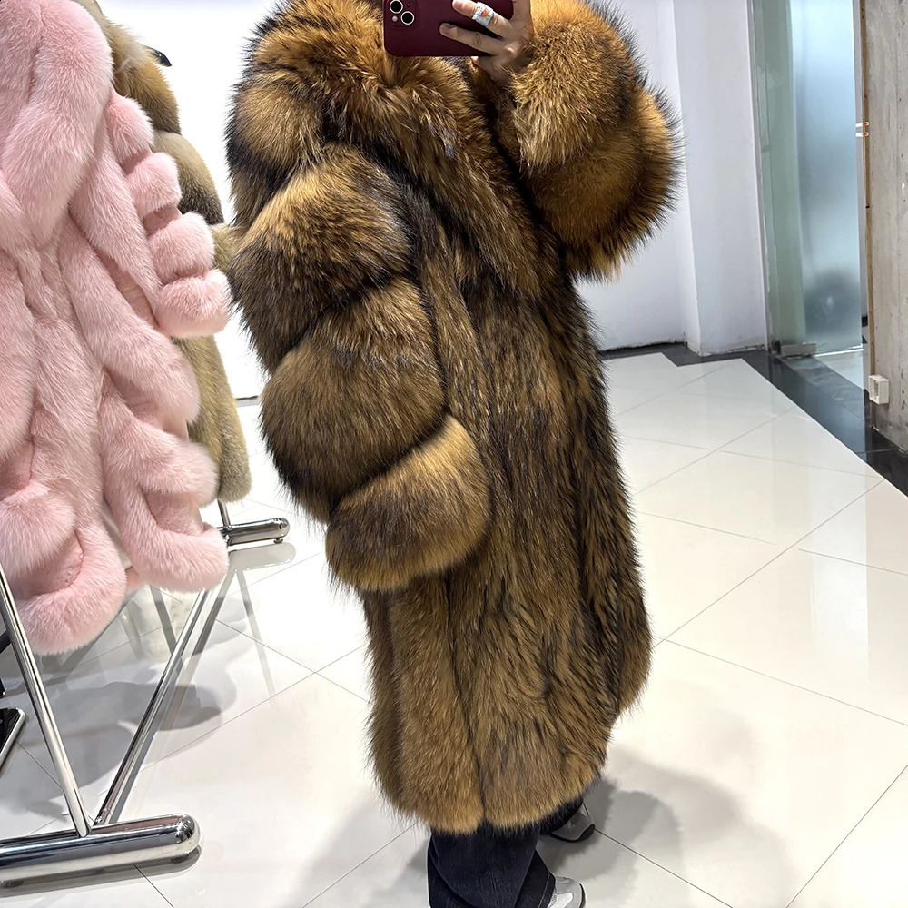 YOLOAgain High Quality Long Real Fox Fur Jacket Coat Women 2025 Winter Warm Natural Fur Coat Female 251027