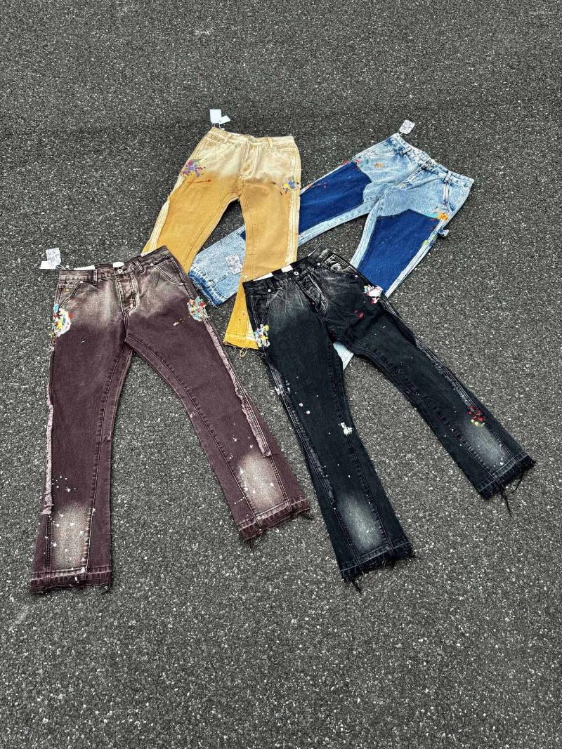 Men's Jeans 2025 Top Quality GPT Retro Distressed Soiled Ink-splashed Flared Men Casual Staight Washed Denim Pants Trousers