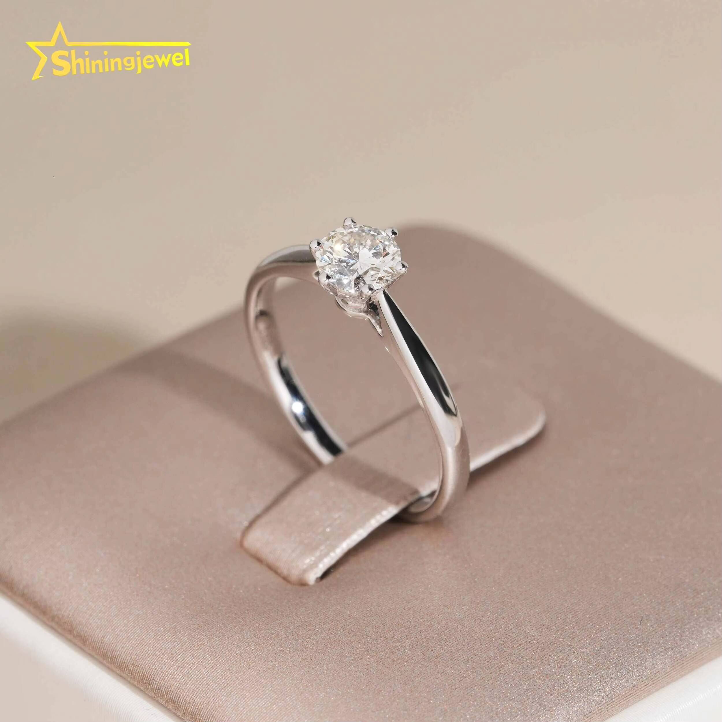 6Prongs Setting Women Jewelry Natural Diamond Wedding Ring 14K Solid White Gold Jewelry Real Diamond Engagement Rings