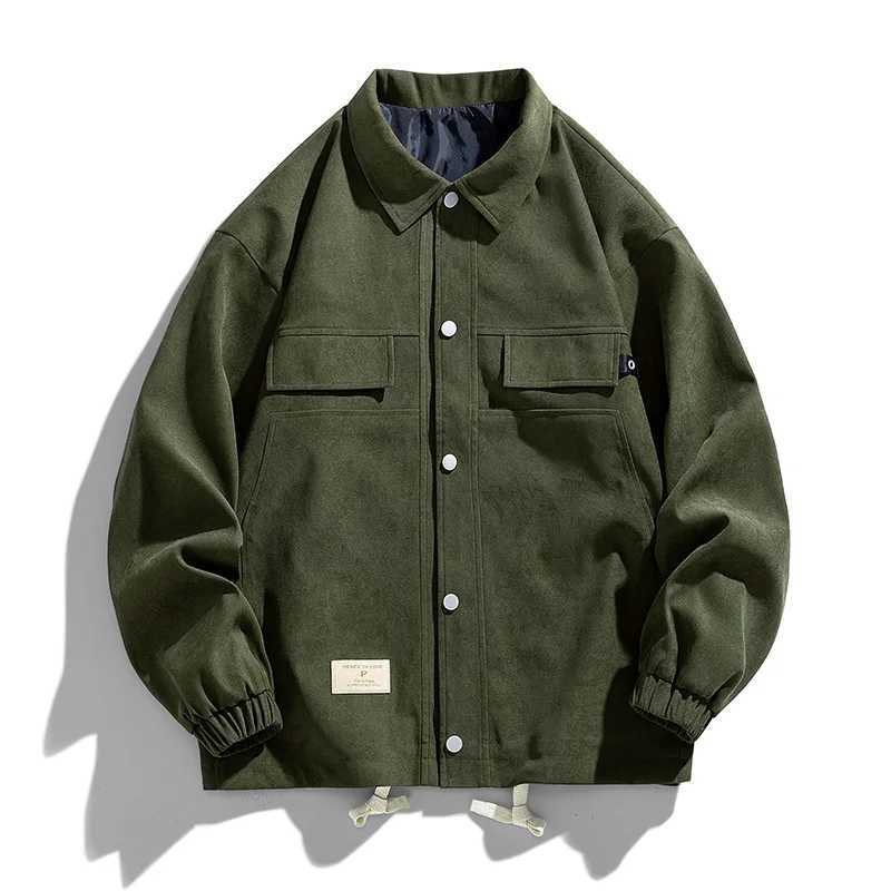 Vintage Men Suede Jacket Solid Color Standing Collar Thickened Shirt Jacket Korean Couple Clothing Male Shirts J251028
