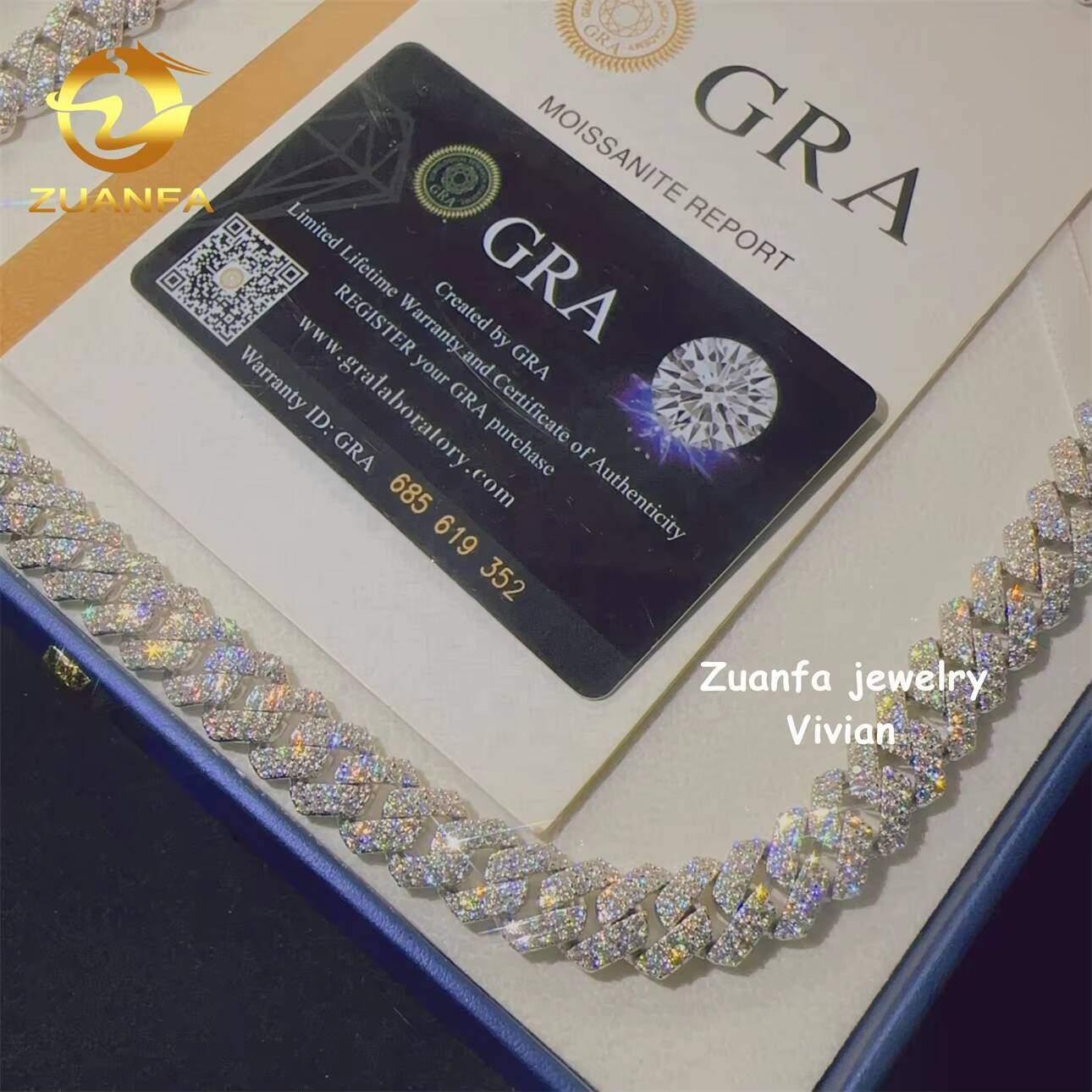 Pass Diamond Tester VVS Moissanite Diamond Buss Down Sterling Silver 925 Hip Hop Jewelry 12MM Cuban Link Moissanite Necklace