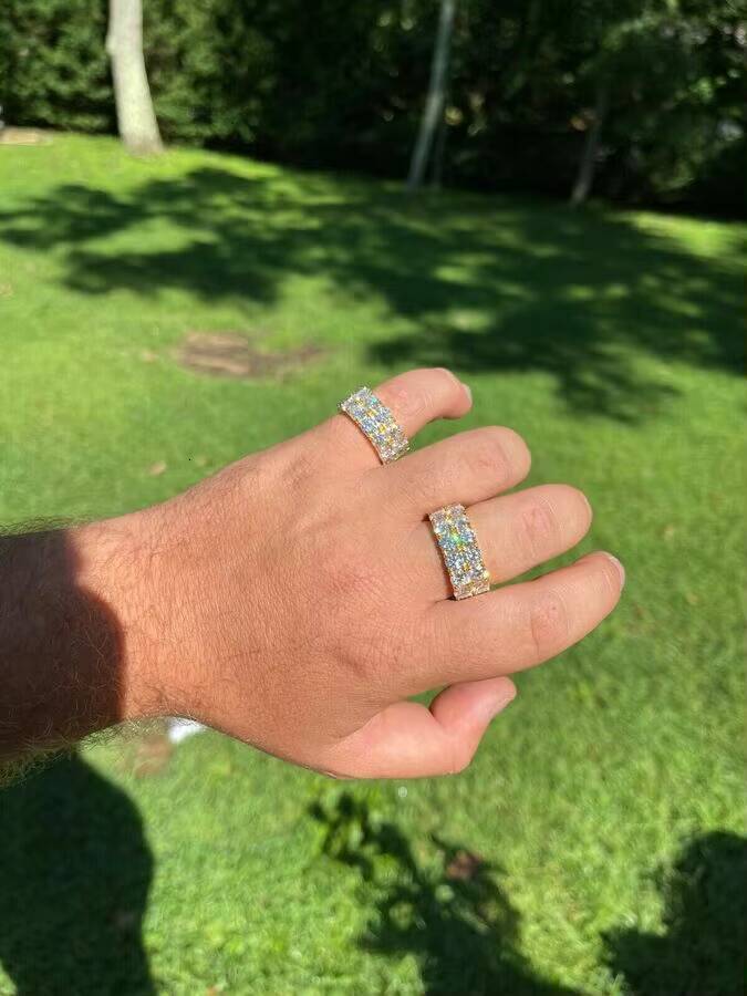 Good Quality Customized 10mm Width S925 Silver Vermeil Iced Tennis Hip Hop Moissanite Rings