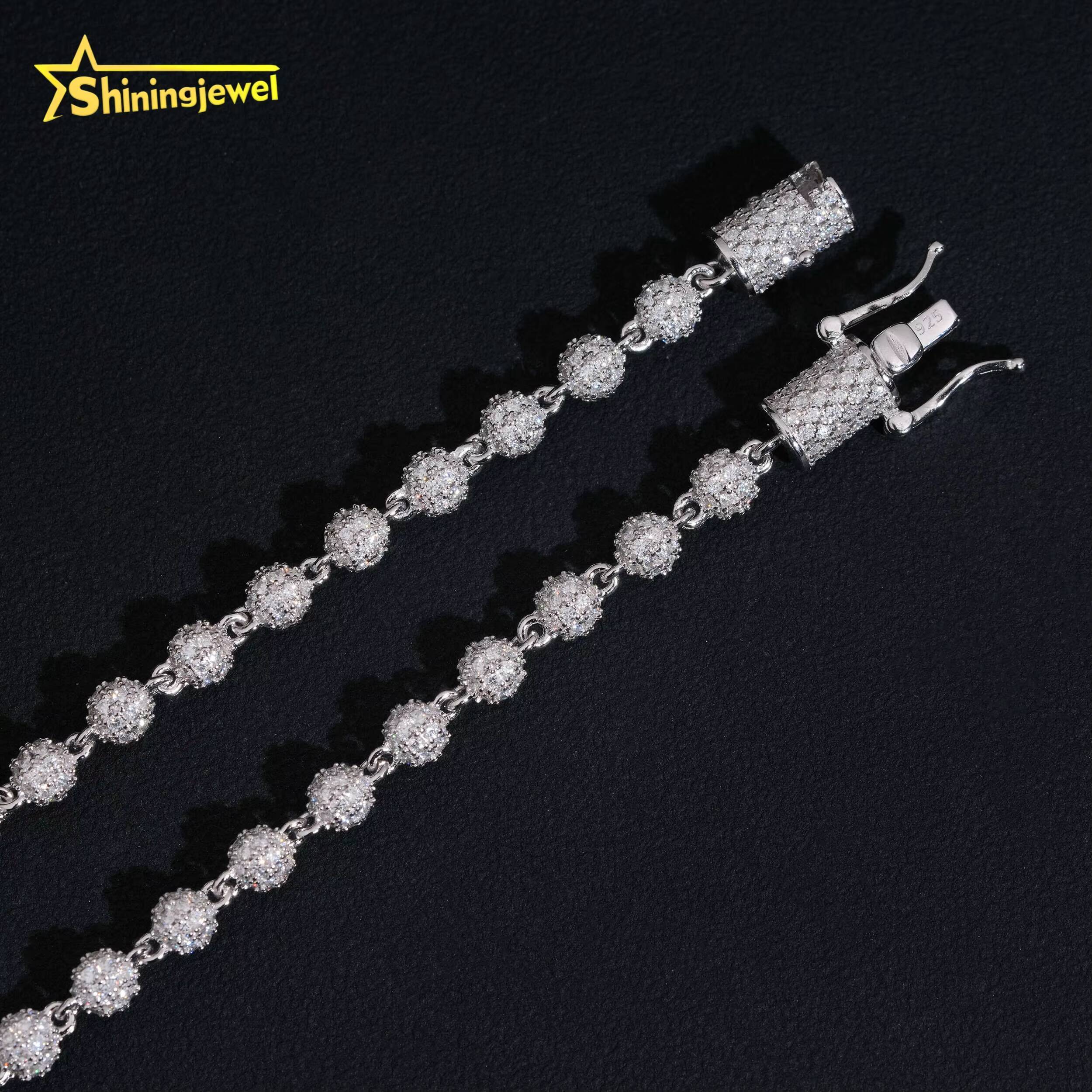 New Design 5mm Hip Hop Style Necklace 925 Silver Jewelry Iced Out VVS Moissanite Diamond Ball Beaded Cuban Link Chain Men Women