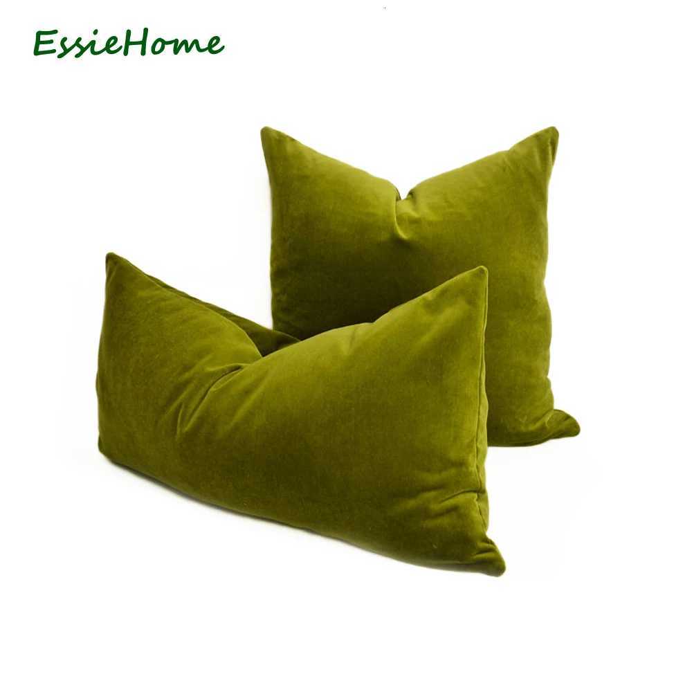 Pillow Case ESSIE HOME Luxury Olive Green Cotton Velvet Cushion Cover Case Lumbar Case C251028