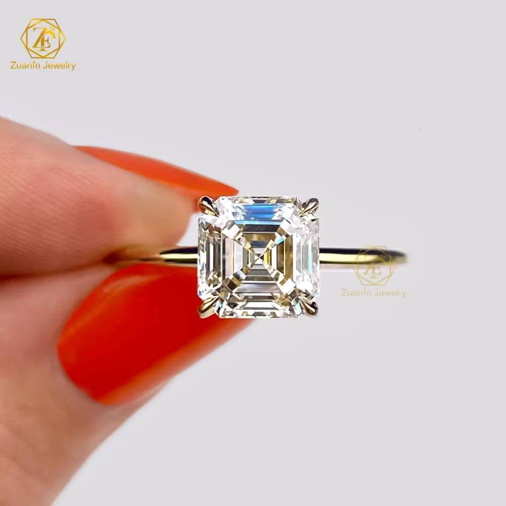 High Quality Customized S925 14K 18K White Gold Womens Moissanite Ring VVS Clarity Baguette Emerald Cut Solitaire Certificate