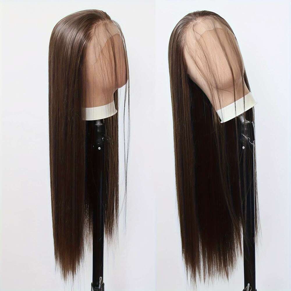 Unisex-Adult High Temperature Fiber Lace Front 13X3 Straight Hair 200% Density Pre Plucked Hairline Glueless Heat Resistant Business Style Synthetic W