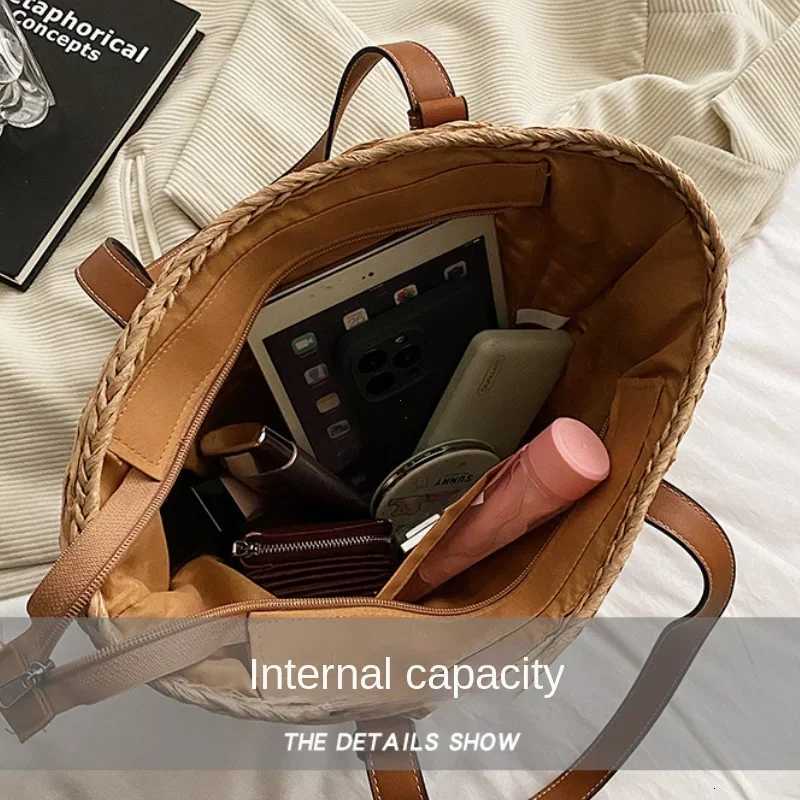 Summer Handwoven Straw Beach Women Tote Bags 2024 Vintage Hollow Out Basket Rattan Handbag Vacation Shoulder Bag New Beach BagW251028