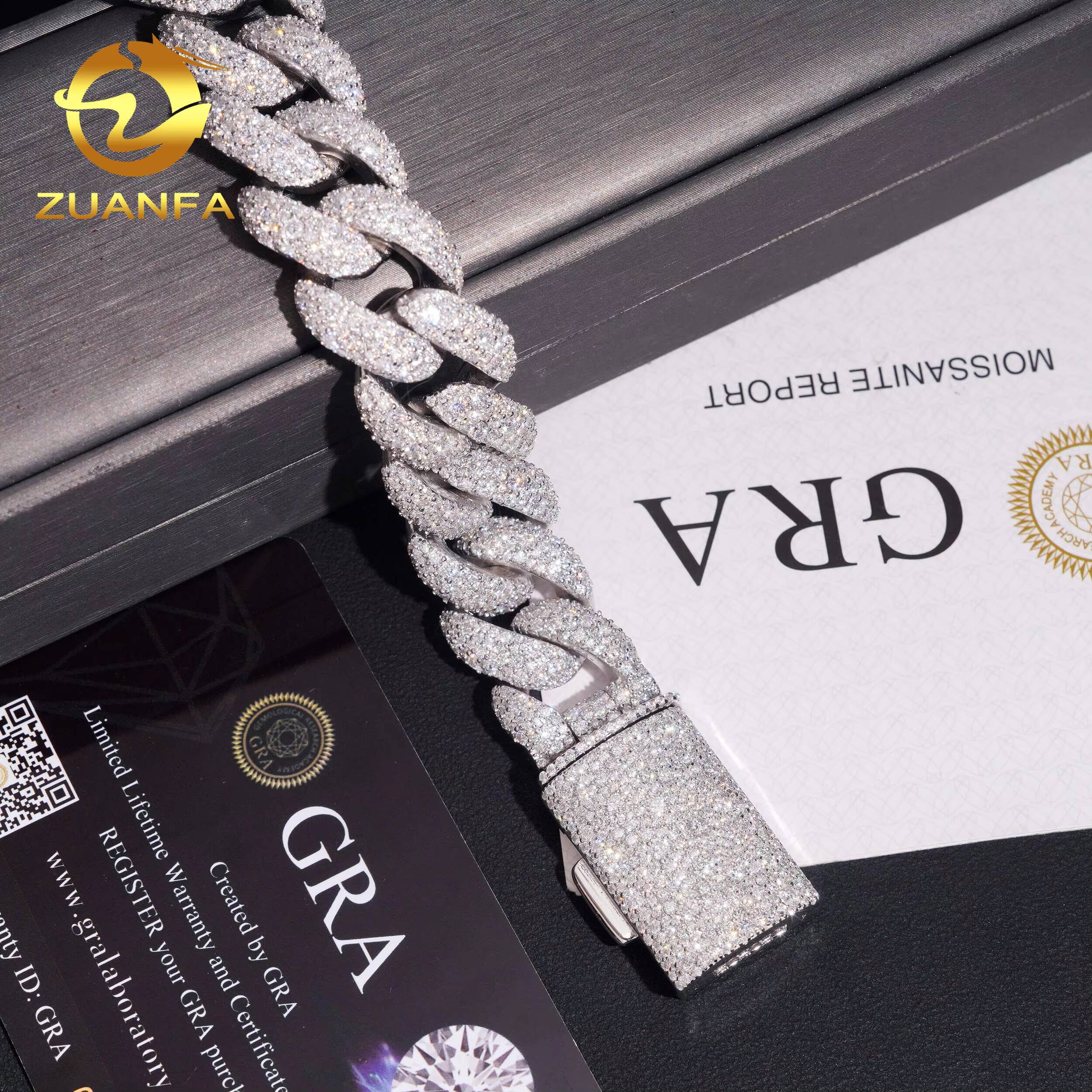 18mm Mosaic Set Moissanite Pass Diamond Test Cuban Chain Gold Plated 925 Sterling Silver Hip Hop Iced Out Cuban Link