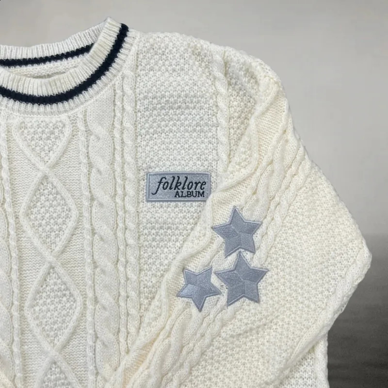 Style Folklore Pullovers Sweater Women Spring Autumn Oneck Star Embroidered Knitted Sweaters Female Letter Patch Jumpers 251027