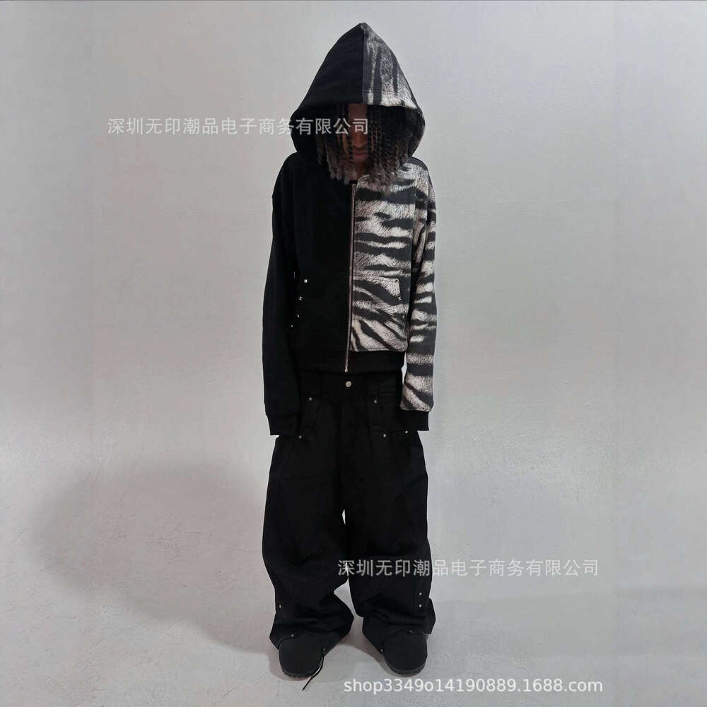 Winter Dark Style Unisex Streetwear Black and White Patchwork Zebra Pattern Fashion Jacket