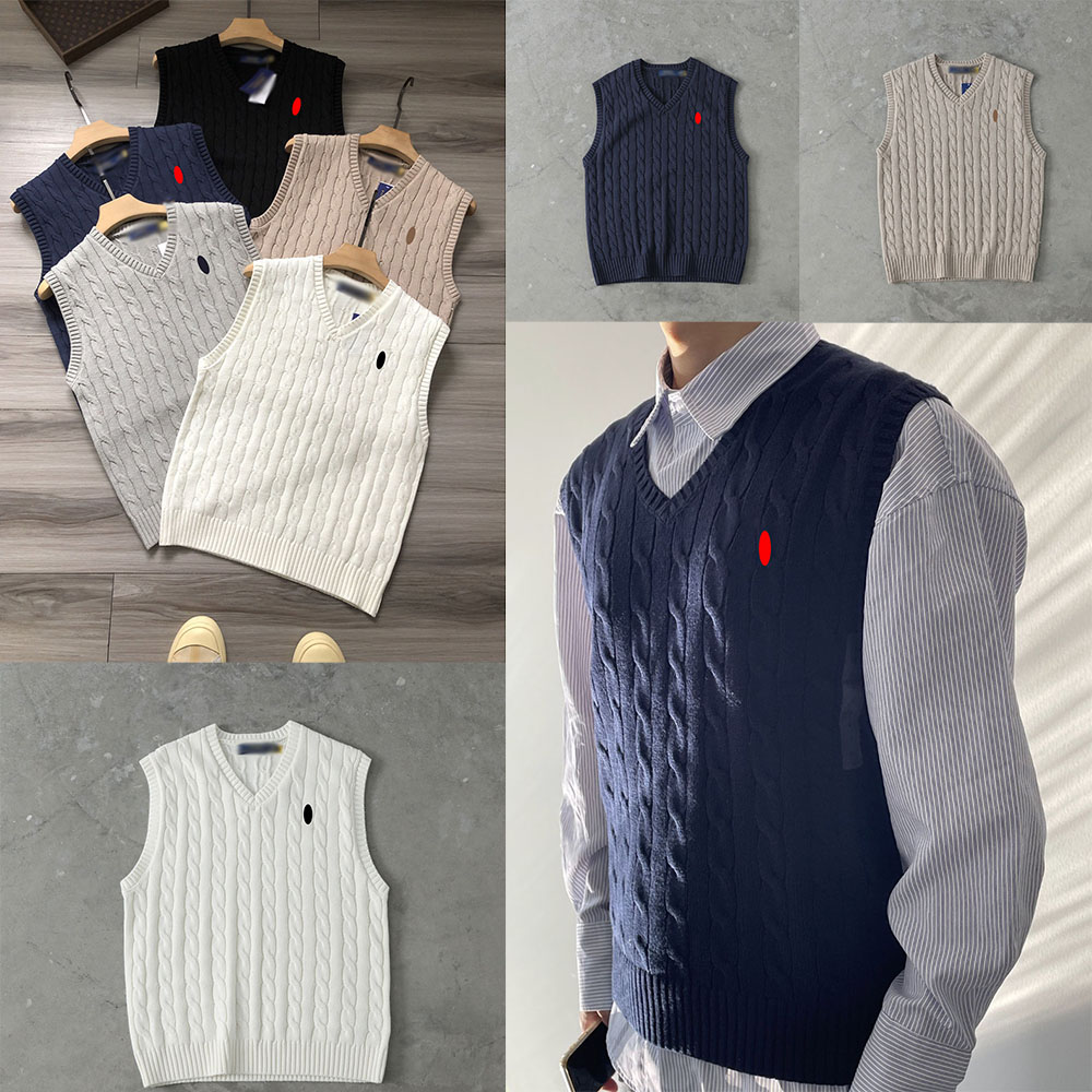 Designer Sweaters Vest Classic Embroidery Loose V-neck Summer American Style Men's Vest Cotton College Wind All-match Twist Flower Unisex