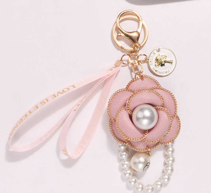 New Style Large Pearl Camellia Keychain Pendant Creative Pearl Chain Accessory Earphone Case Bag Decoration J251118