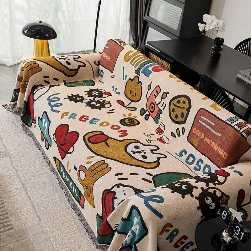 Cartoon Sofa Cover Reversible Stretchable NonSlip Slipcover for LShaped 2 3 4 Seater Couch C251028