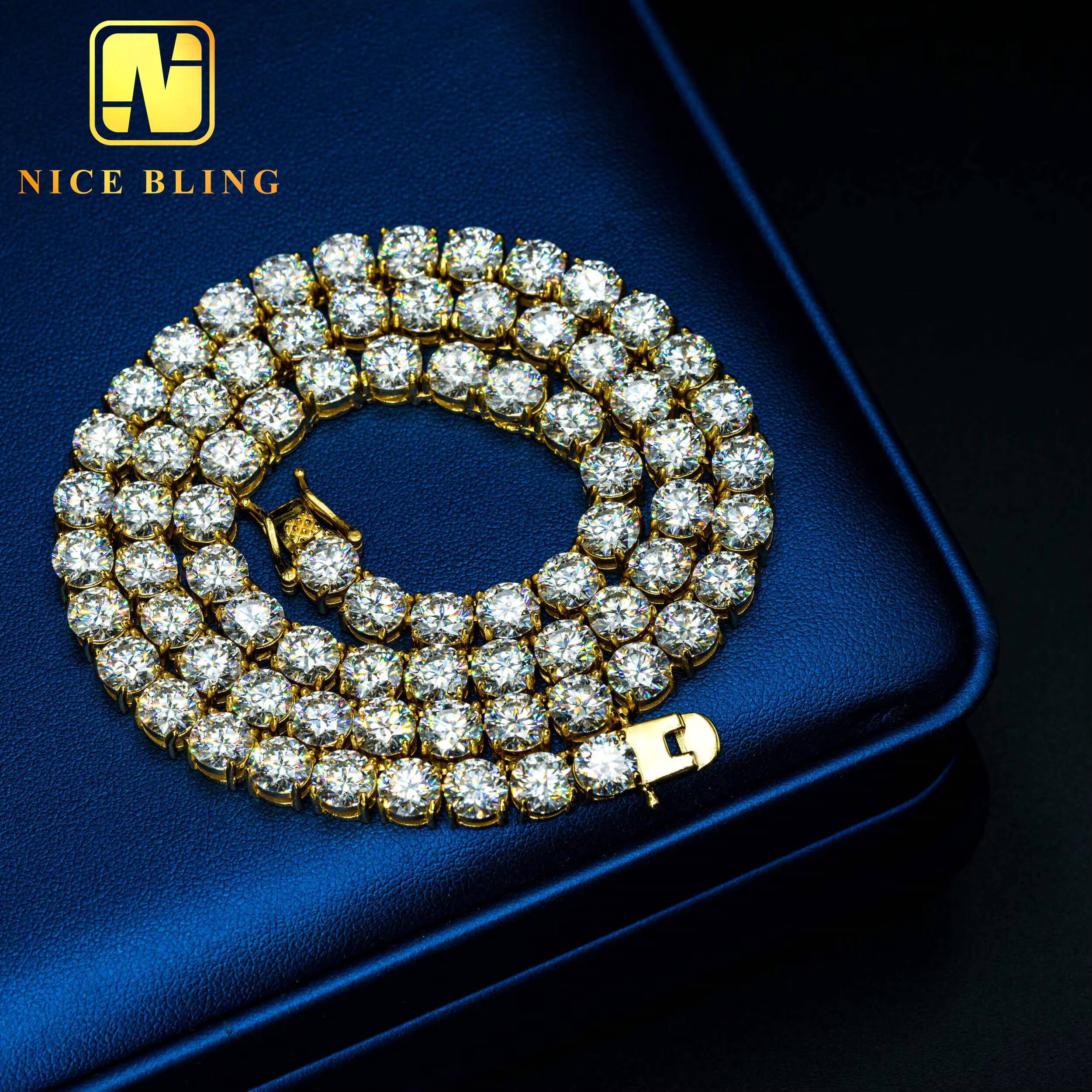 Wholesale Hip Hop Jewelry Fashion Iced Out 18K Gold Silver Plated Brass Moissanite Diamond Tennis Chain Moissanite Necklace for Men Women
