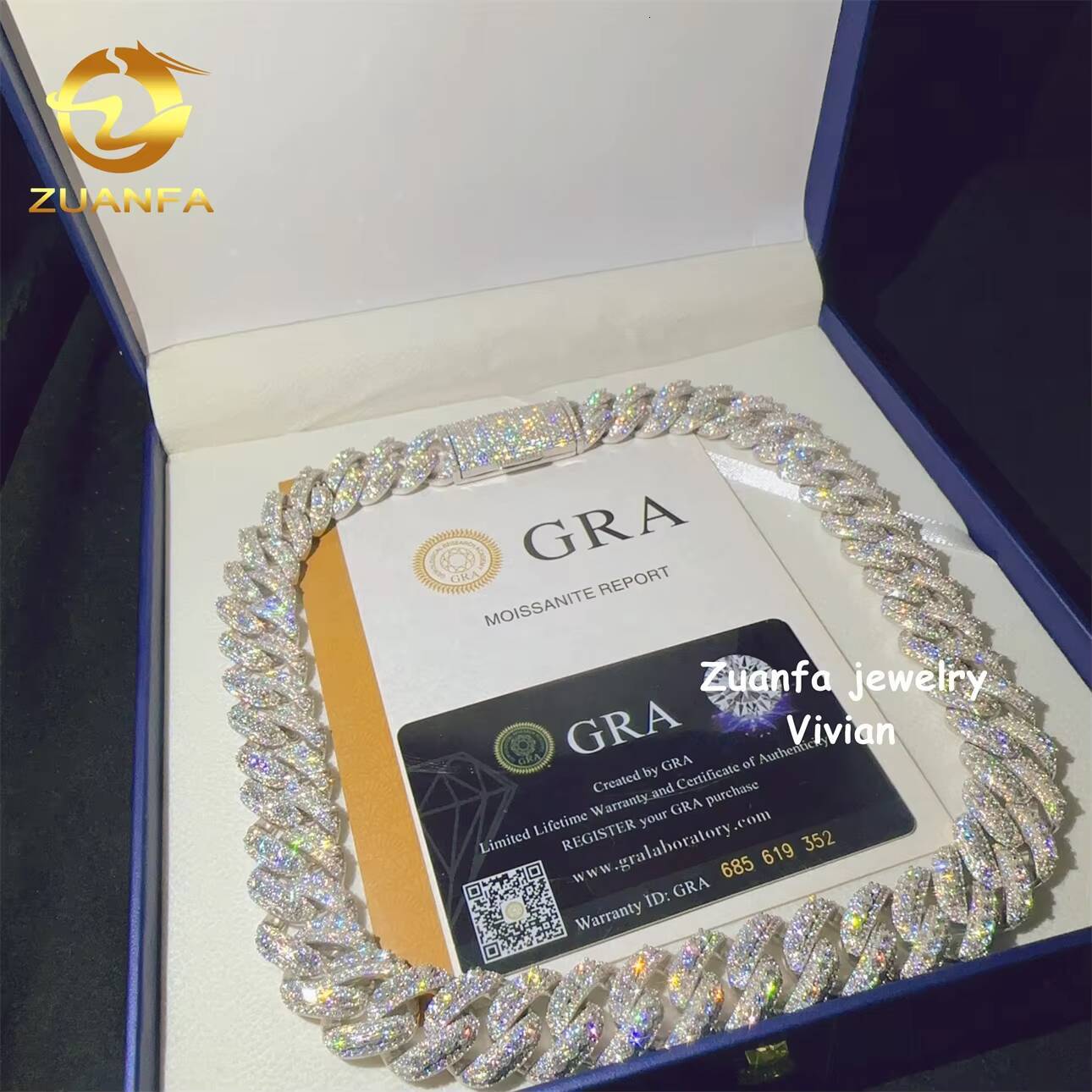 VVS Moissanite Diamond Buss Down Sterling Silver 925 Moissanite Hip Hop Jewelry 18MM Cuban Link Moissanite Necklace