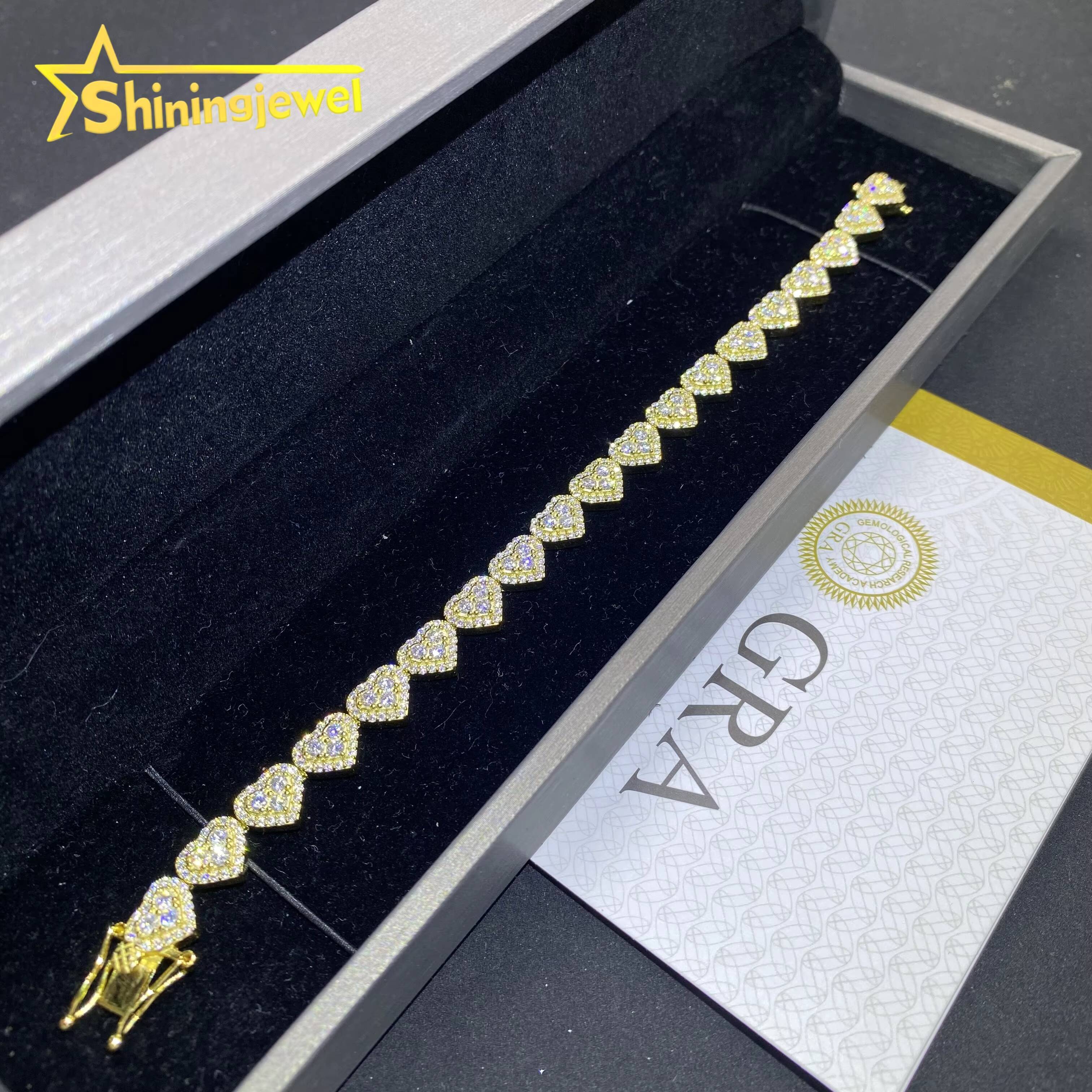 Fast Shipping 8mm 925 Silver Iced Out Cuban Link Chain VVS D Moissanite Diamond Jewelry Heart Design Miami Cuban Bracelet
