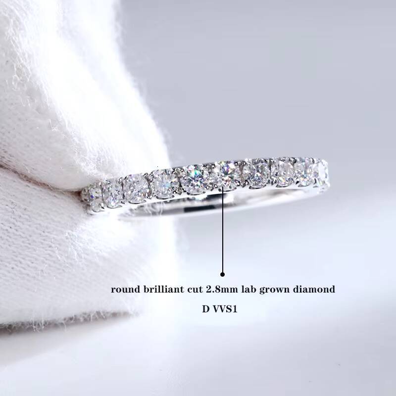 28mm Round Brilliant Cut Lab Grown Diamond Ring 14K Solid White Gold Jewelry Ring D VVS Lab Created Diamond Half Eternity Ring