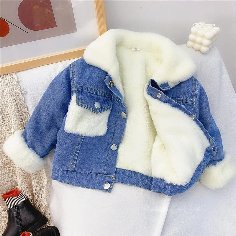 26 Years OId Thick Warm Kids Boys Girls Denim Coat Velvet Fur Jackets Outerwear Autumn Winter Children Overcoat 251027