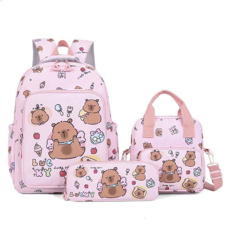 Capybara School Bags for Girls Primary Schoolbag Cartoon Backpack Set Rucksack Bagpack Kids Cute Children Book 251018