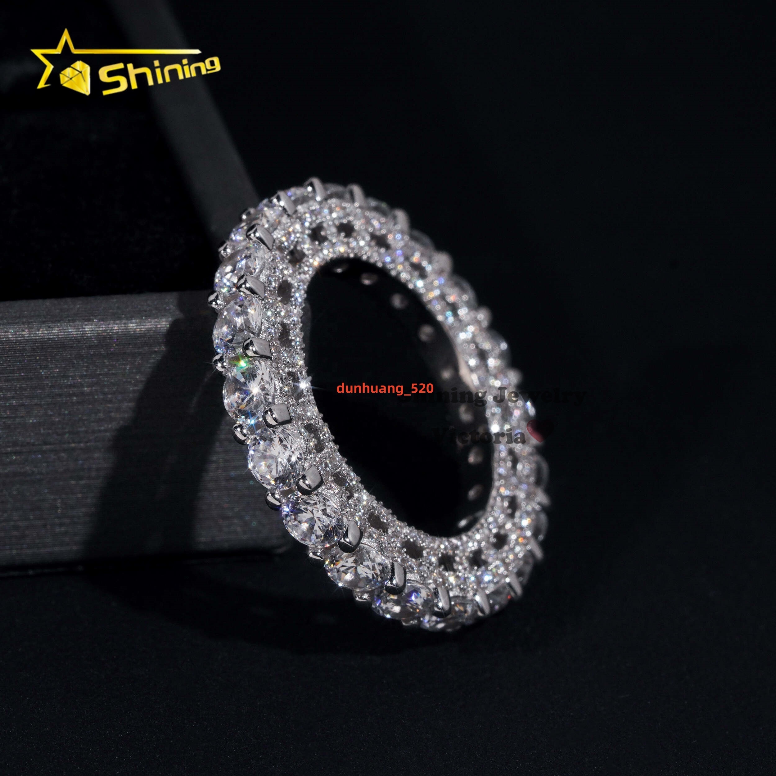 Charms Fine Jewelry Rapper Style 10K Real Gold VVS Moissanite Diamond 4MM Eternity Band Ring