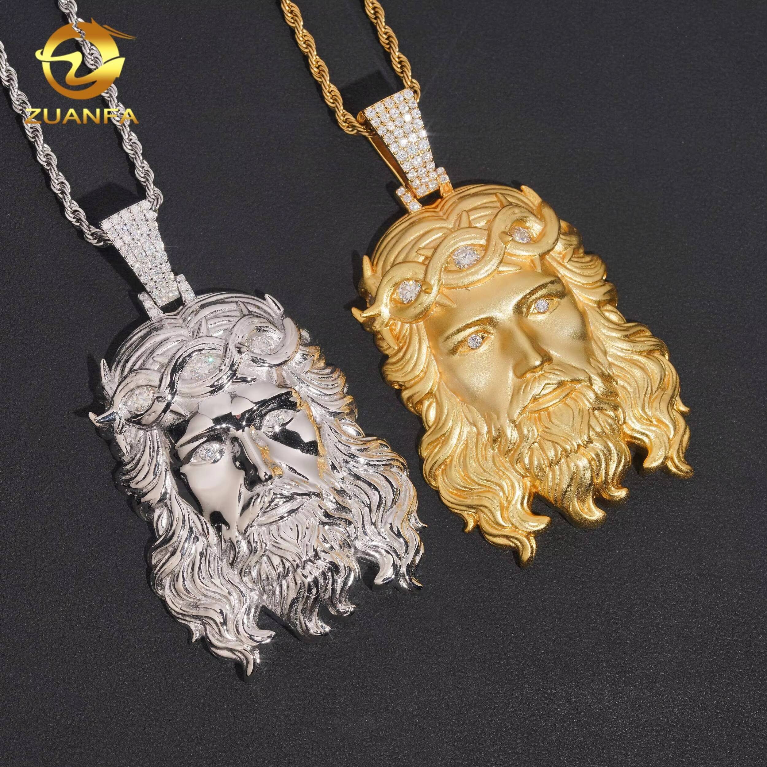 925 Silver Hip Hop Jesus Pendant VVS Moissanite Diamond Iced Out Jesus Head Pendant Pass Tester Trendy Charm Pendant