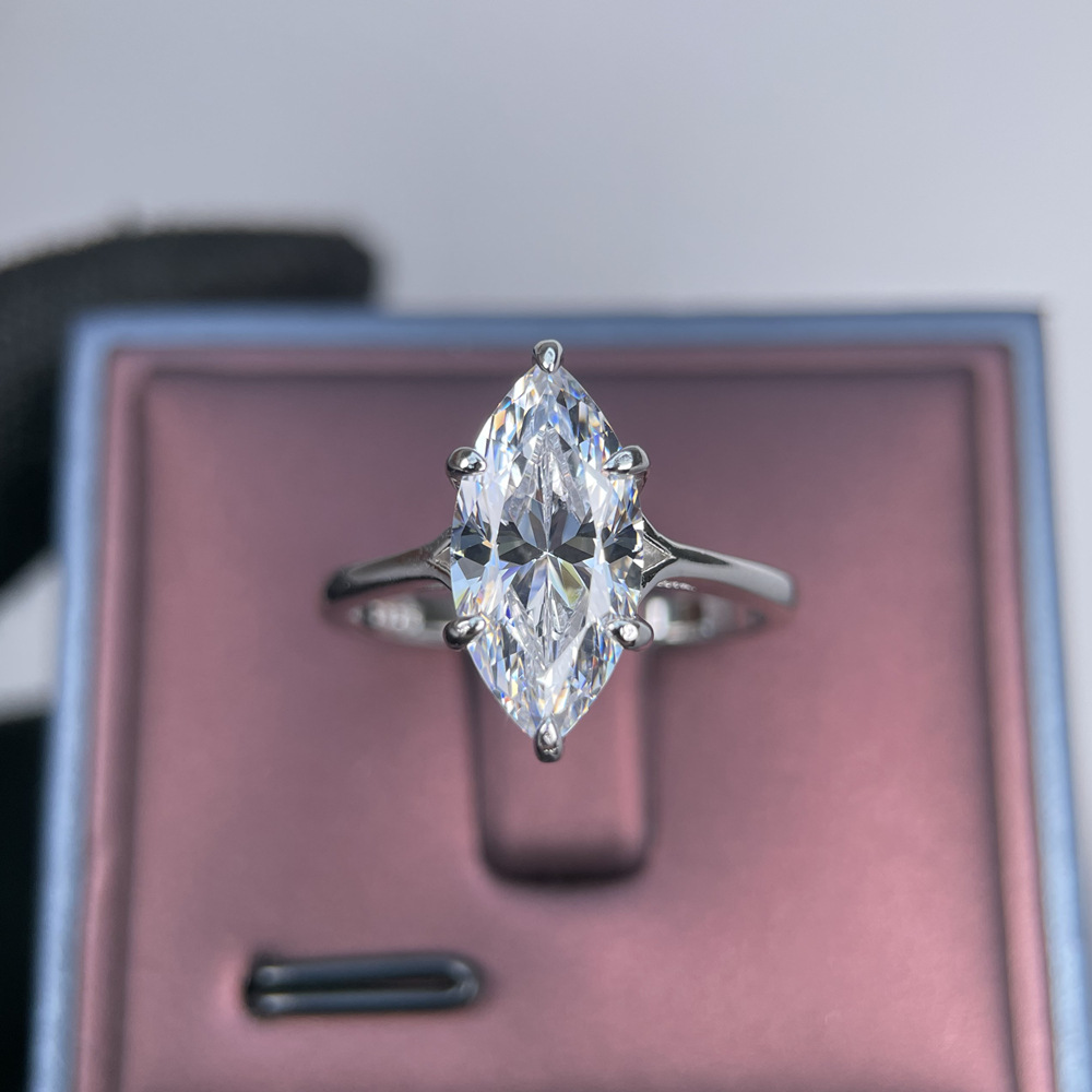 TaiYang GRA 3CT 7x14 Marquise Cut Moissanite Ring for Women, Luxurious 925 Sterling Silver Wedding Engagement Diamond Ring with Moissanite Certificate