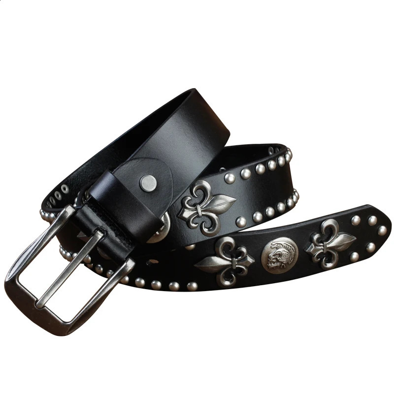 er Metal Rivet Cowboy Belt Top Grain 100 Genuine Leather Cowskin Men Belt Punk Rivet Jeans Belts For Men 251027